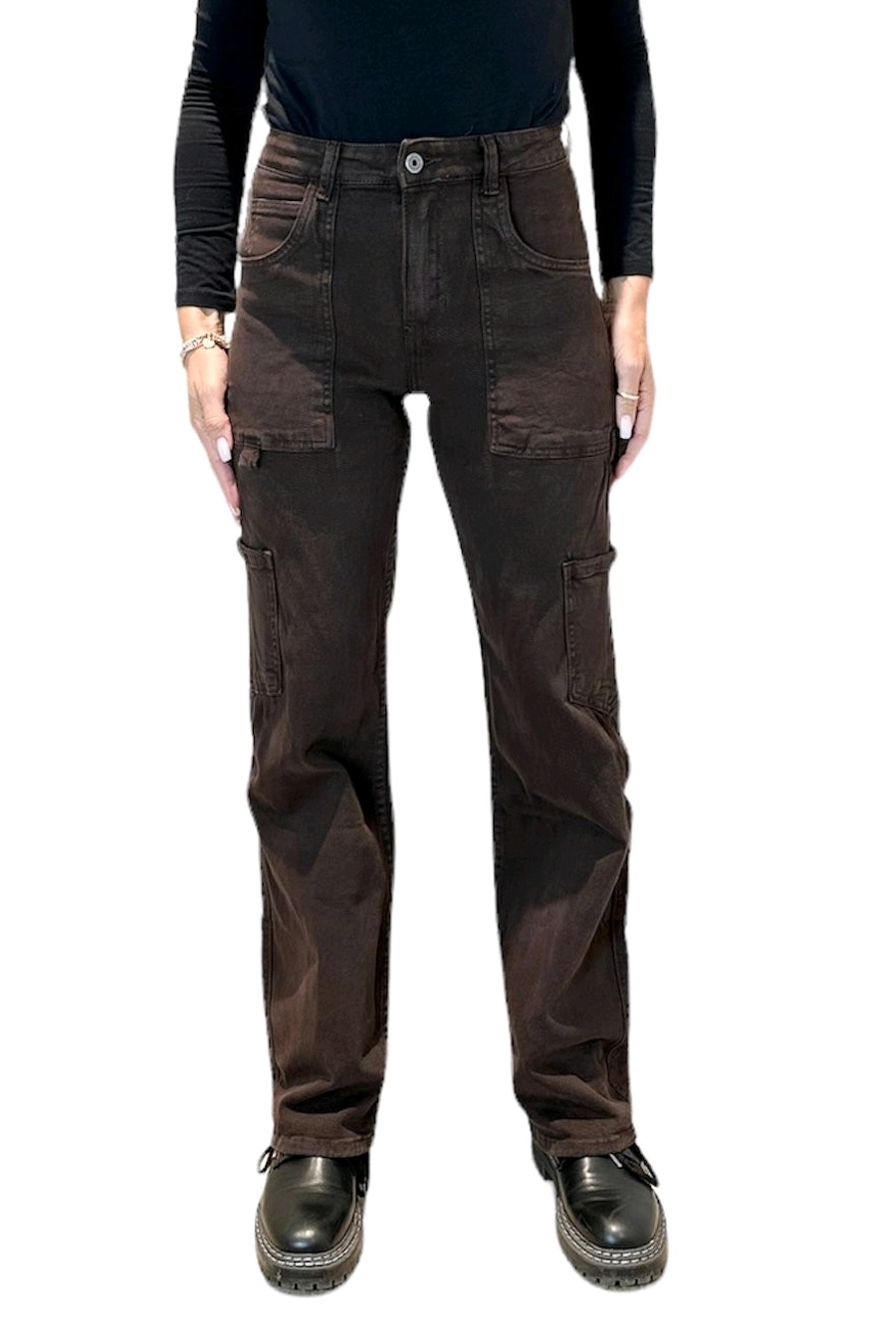 Pantaloni Cargo in Denim color marrone